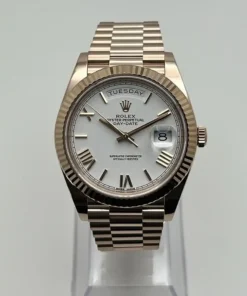 Alternative view of Replica Rolex Day-Date 228235 Rose Gold White Roman Dial
