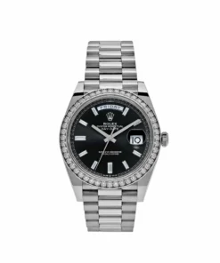 Replica Rolex Day-Date 228349RBR White Gold Diamond Bezel Black Dial