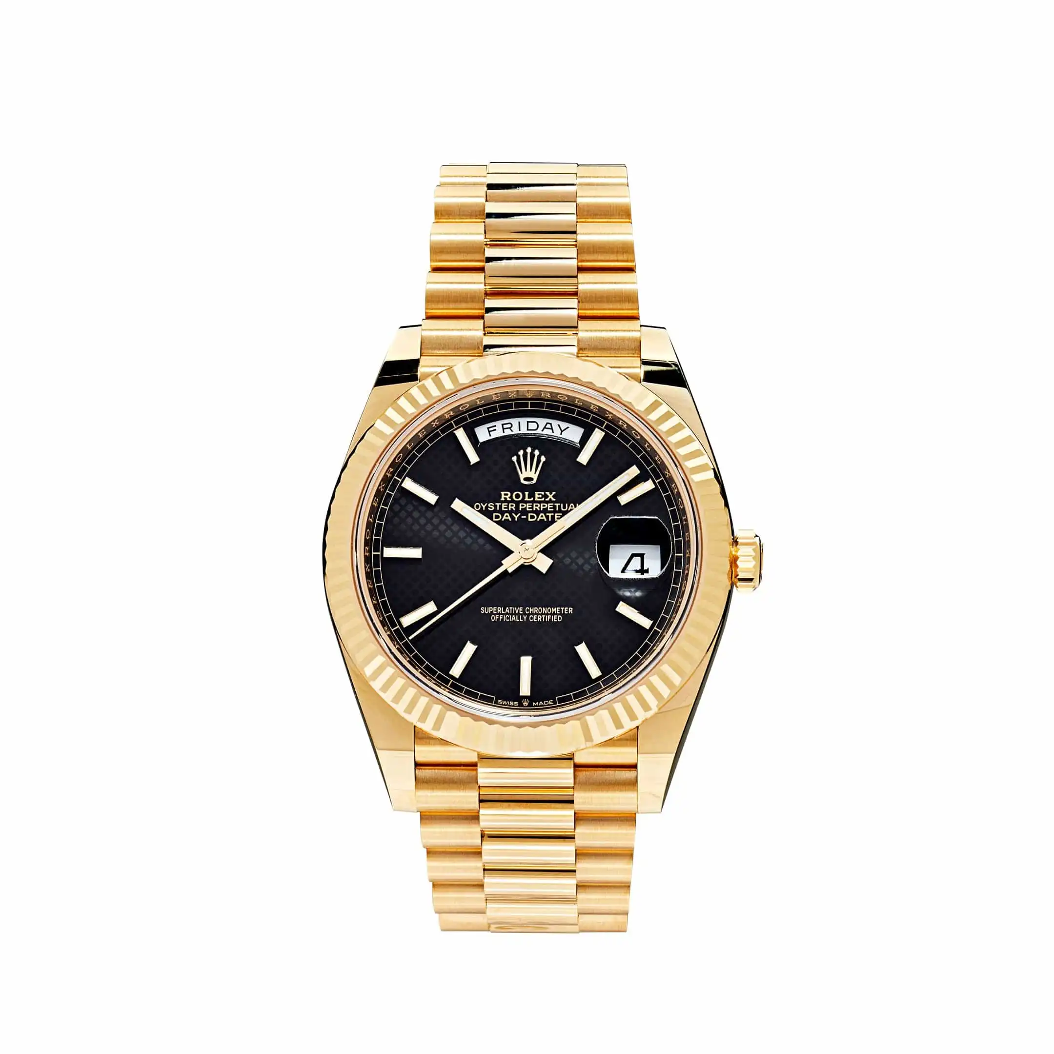 Replica Rolex Day-Date 228238 Yellow Gold Black Diagonal Motif Dial