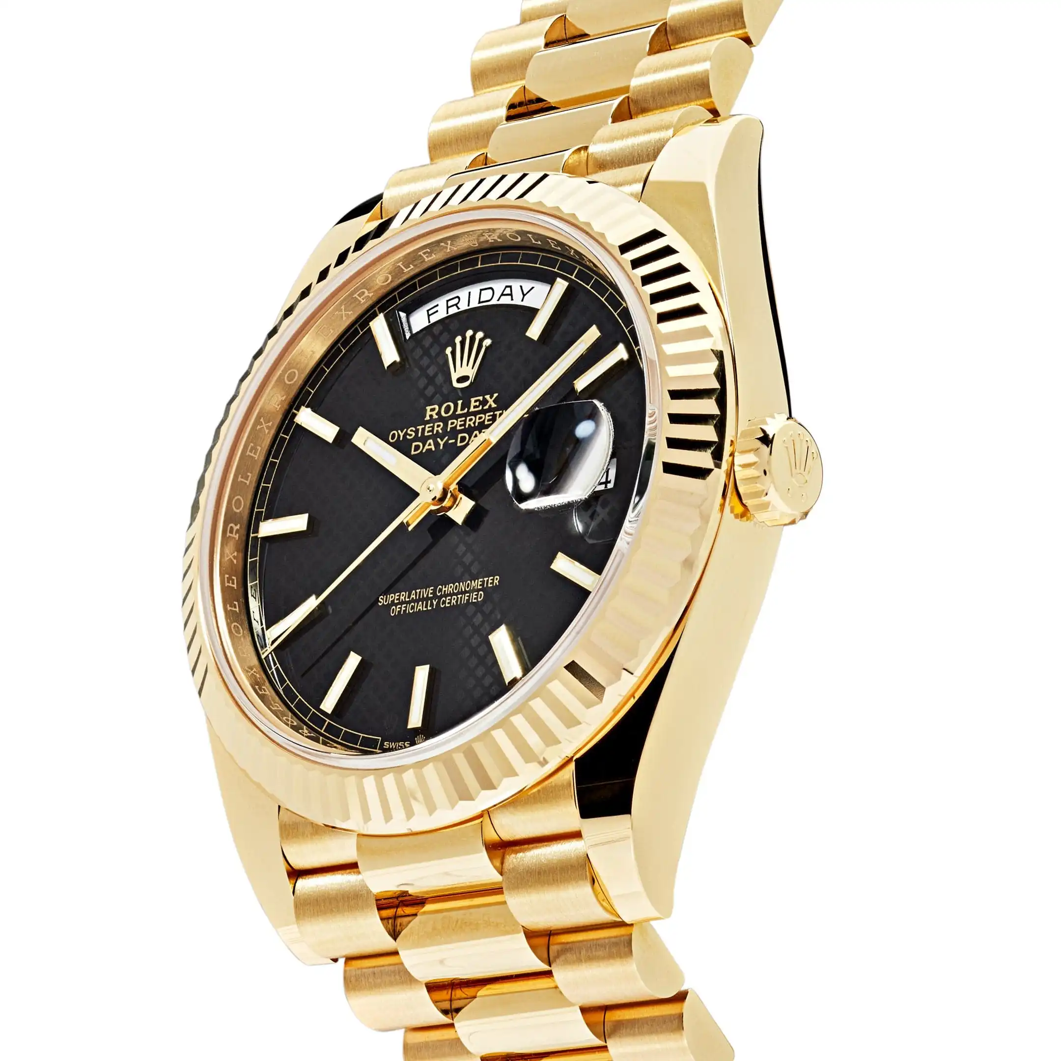 Replica Rolex Day-Date 228238 Yellow Gold Black Diagonal Motif Dial - Image 3