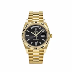 Replica Rolex Day-Date 228238 Yellow Gold Black Baguette Diamond Dial