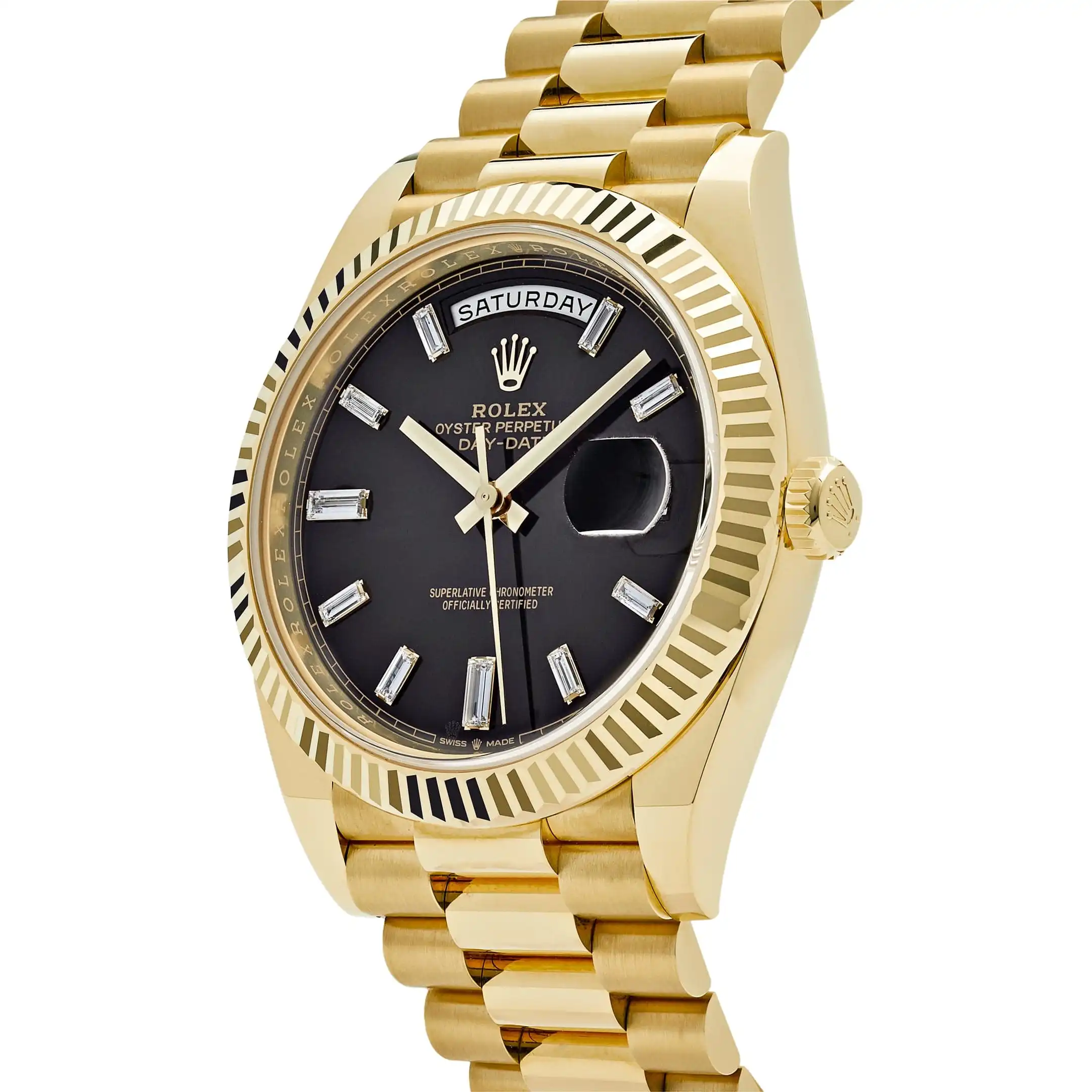 Replica Rolex Day-Date 228238 Yellow Gold Black Baguette Diamond Dial - Image 3