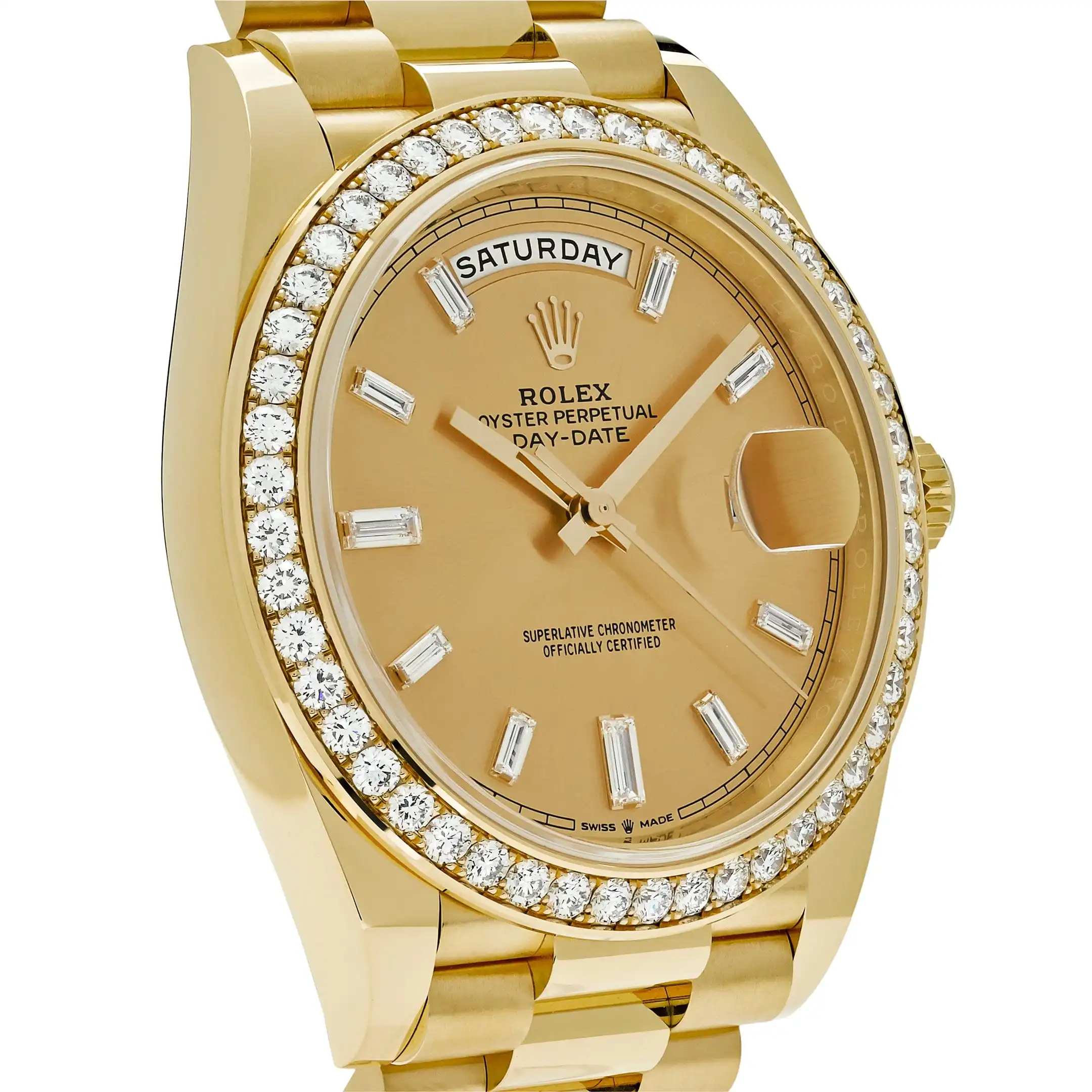 Replica Rolex Day-Date 228348RBR Yellow Gold Diamond Bezel Champagne Diamond Dial - Image 3