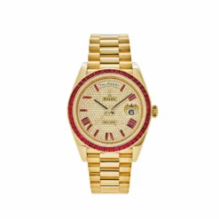 Replica Rolex Day-Date 228398TRU Yellow Gold Roman Dial Ruby Bezel
