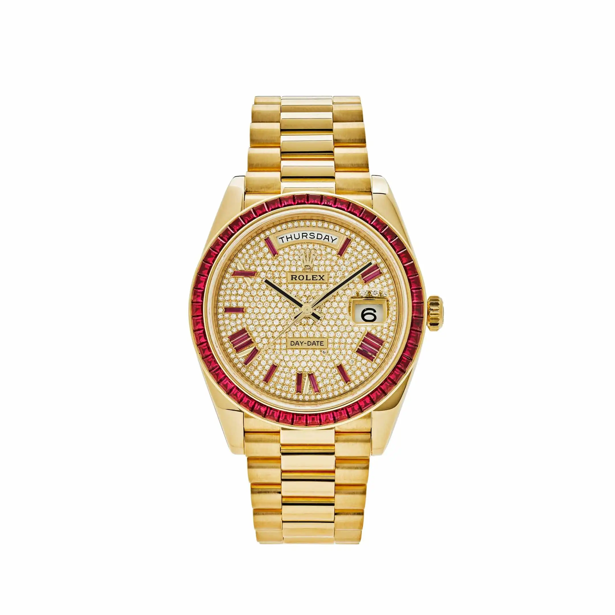 Replica Rolex Day-Date 228398TRU Yellow Gold Roman Dial Ruby Bezel