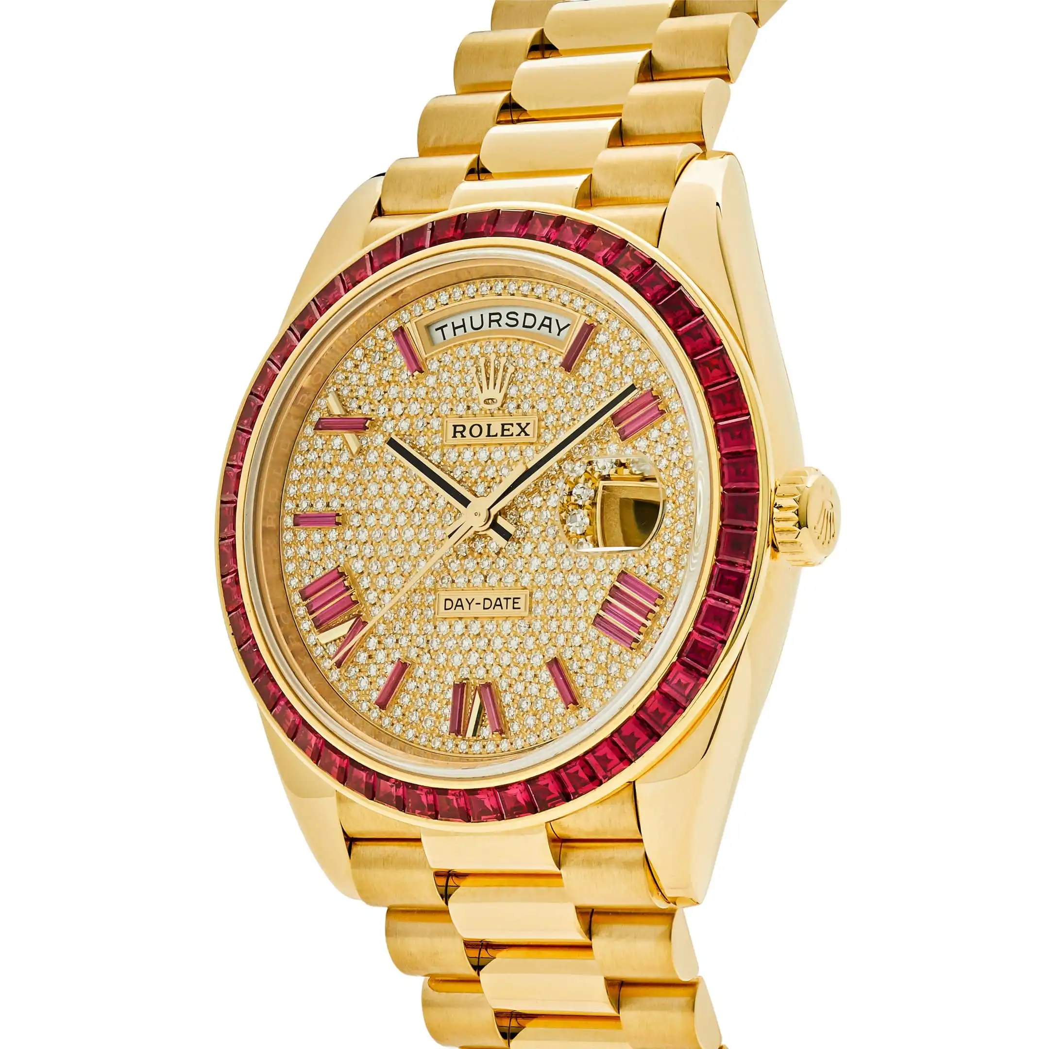 Replica Rolex Day-Date 228398TRU Yellow Gold Roman Dial Ruby Bezel - Image 3