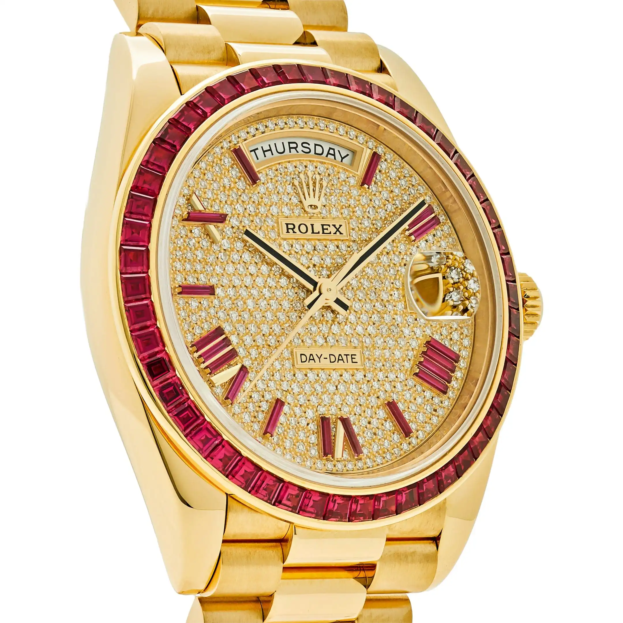 Replica Rolex Day-Date 228398TRU Yellow Gold Roman Dial Ruby Bezel - Image 4
