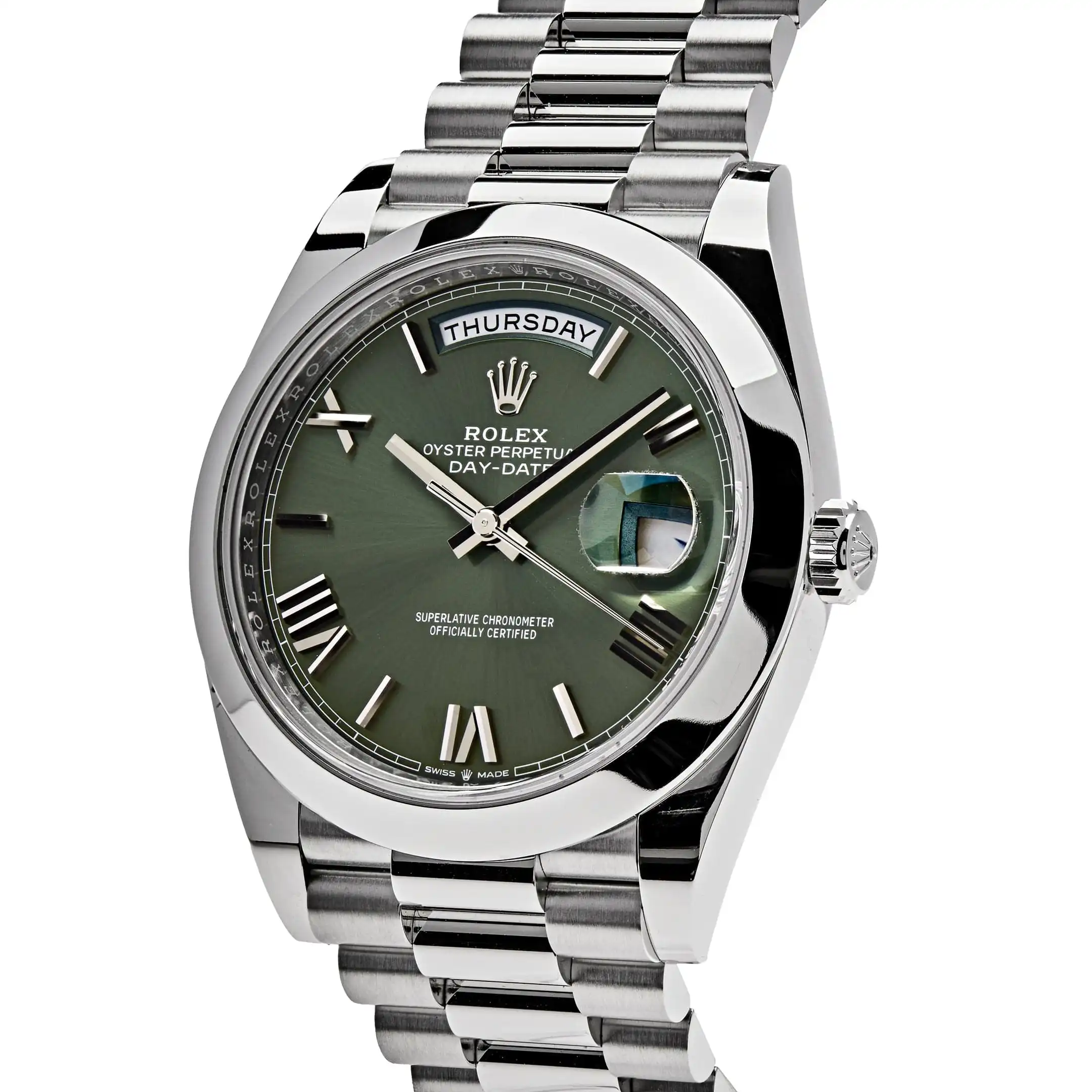 Replica Rolex Day-Date 228206 Platinum President Olive Green Dial - Image 2