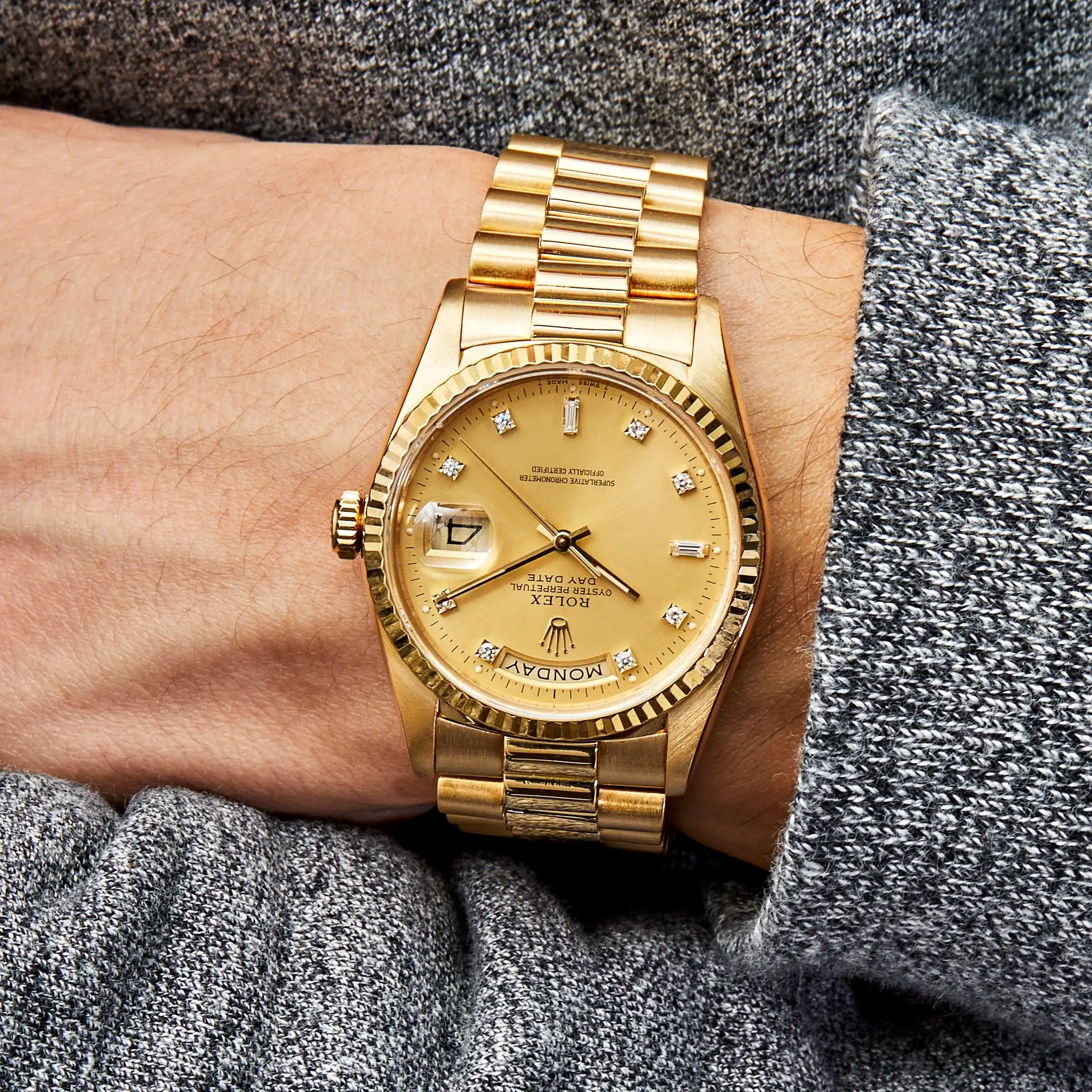 Replica Rolex Day-Date 18238 Presidential Yellow Gold Champagne Diamond Dial - Image 2