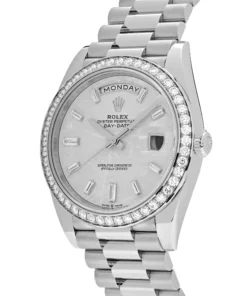 Alternative view of Replica Rolex Day-Date 228349RBR White Gold Meteorite Dial Diamond Set