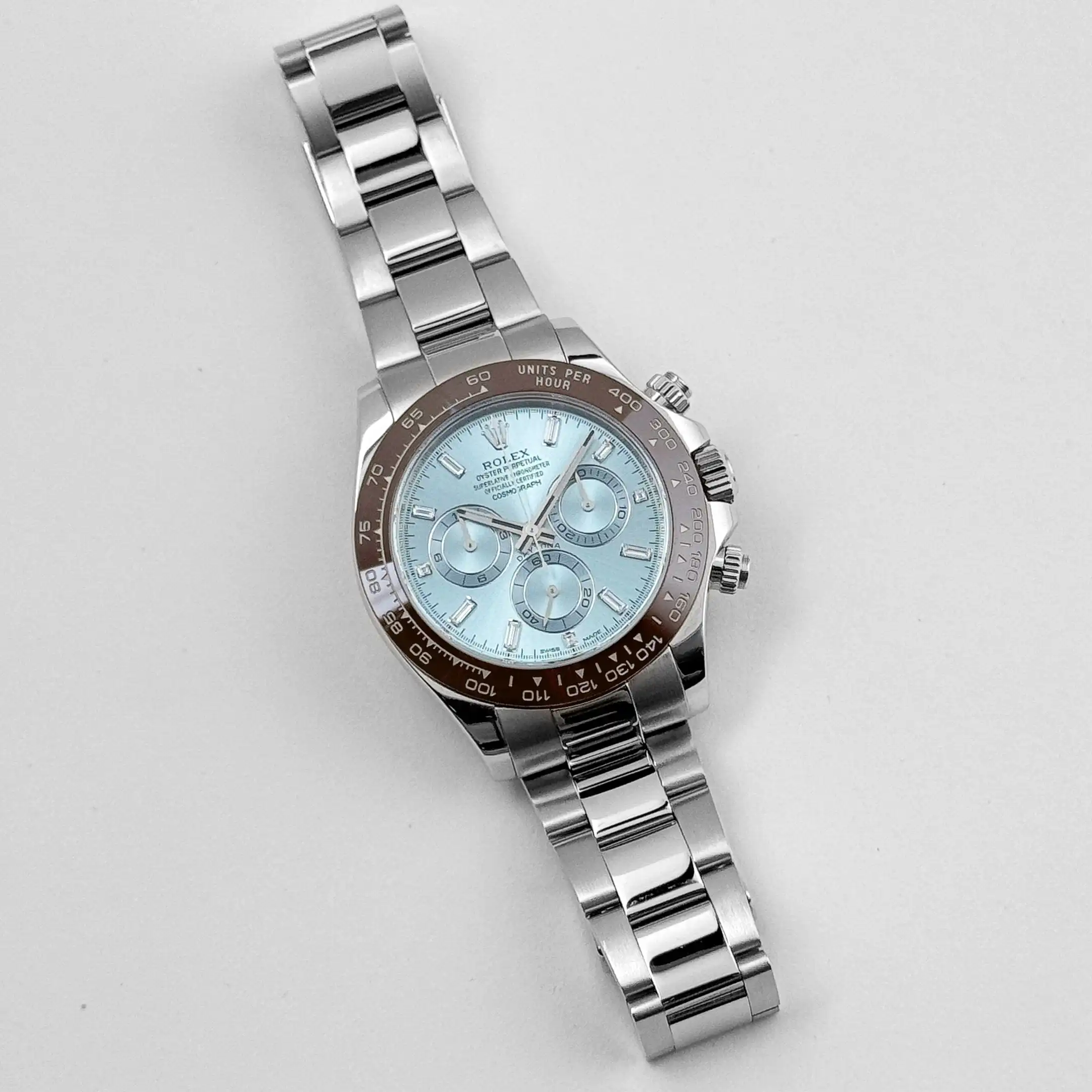 Rolex Daytona Replica 116506 Platinum Ice Blue Baguette Diamond Dial - Image 3