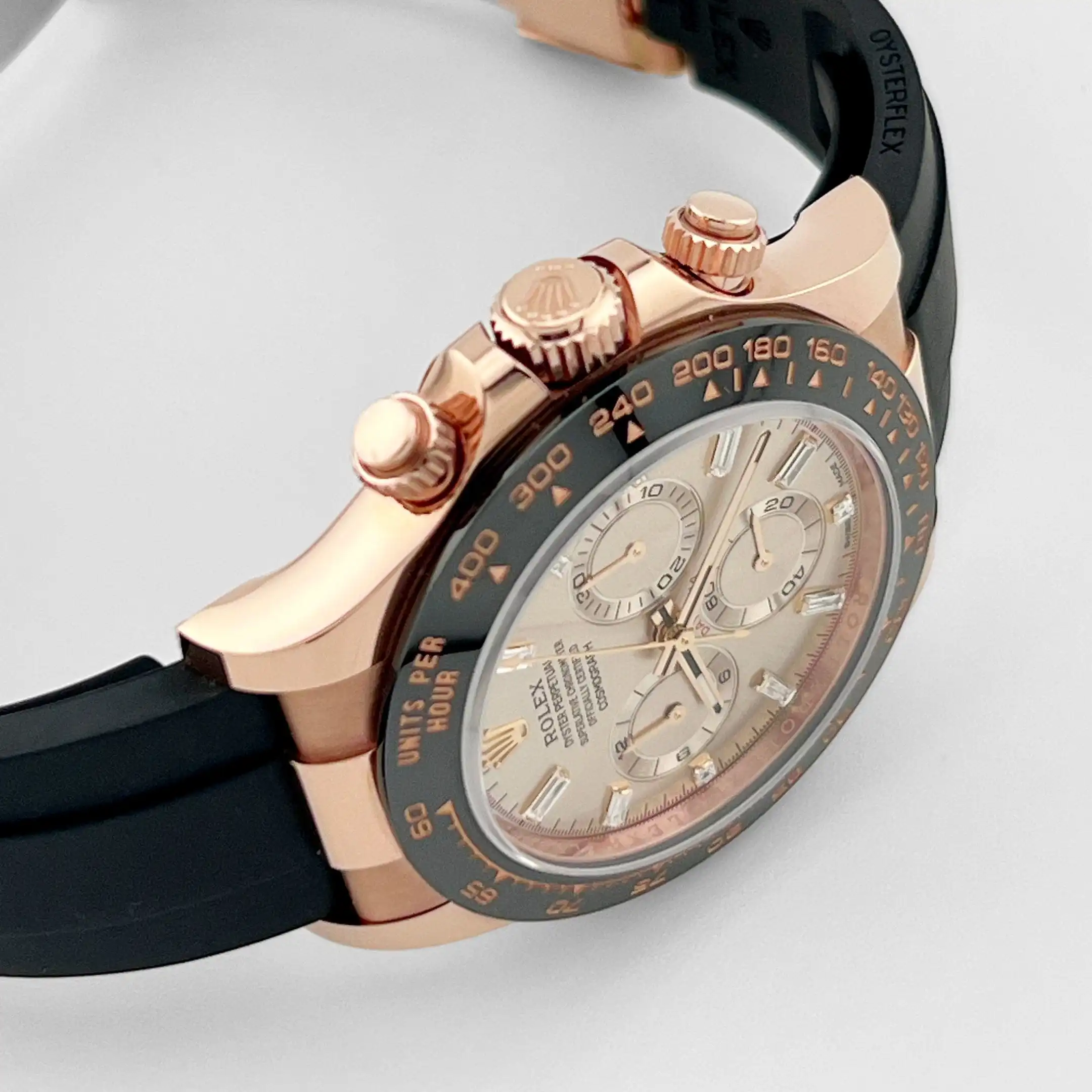 Rolex Daytona Replica 116515LN Rose Gold Baguette Diamond Sundust Dial - Image 4