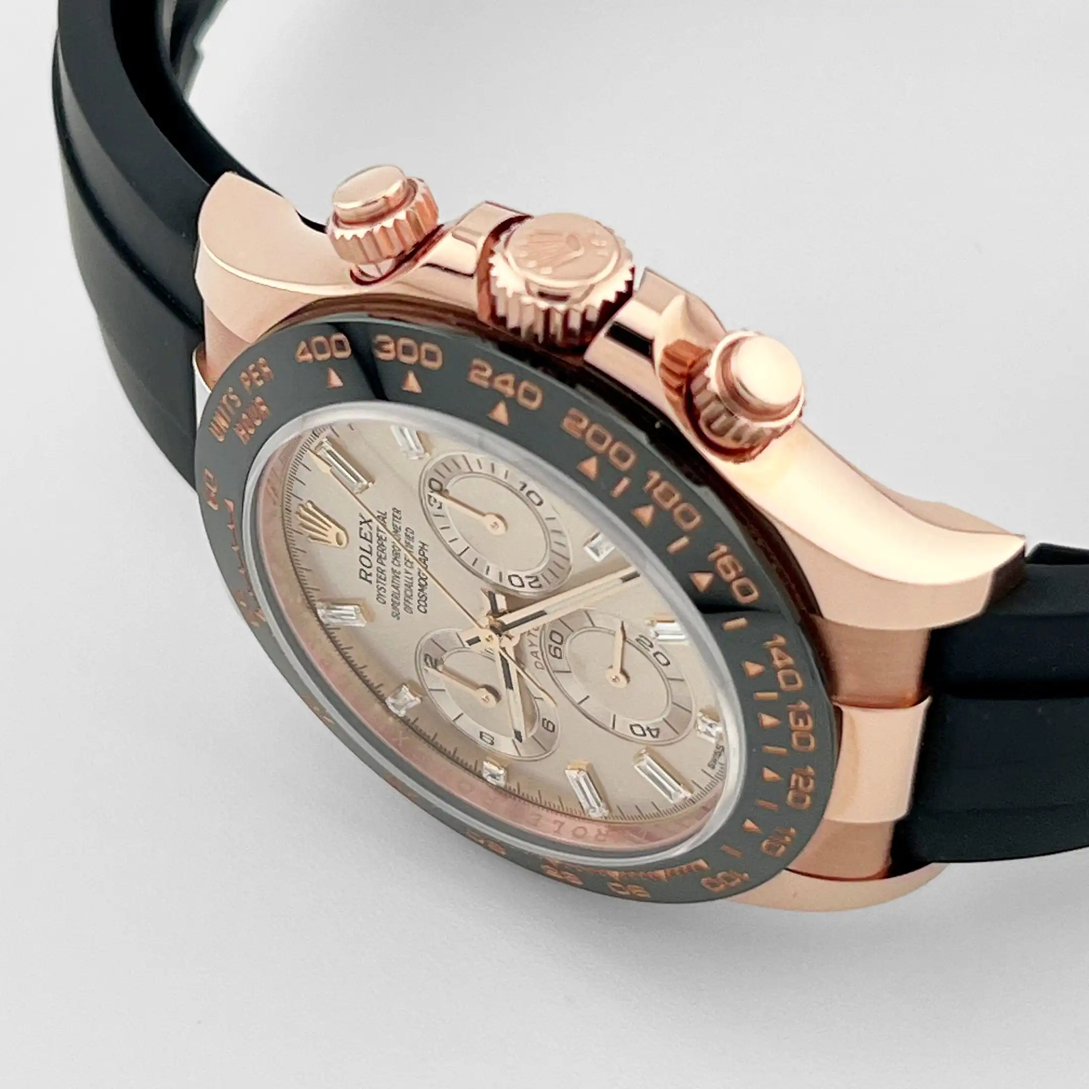 Rolex Daytona Replica 116515LN Rose Gold Baguette Diamond Sundust Dial - Image 3