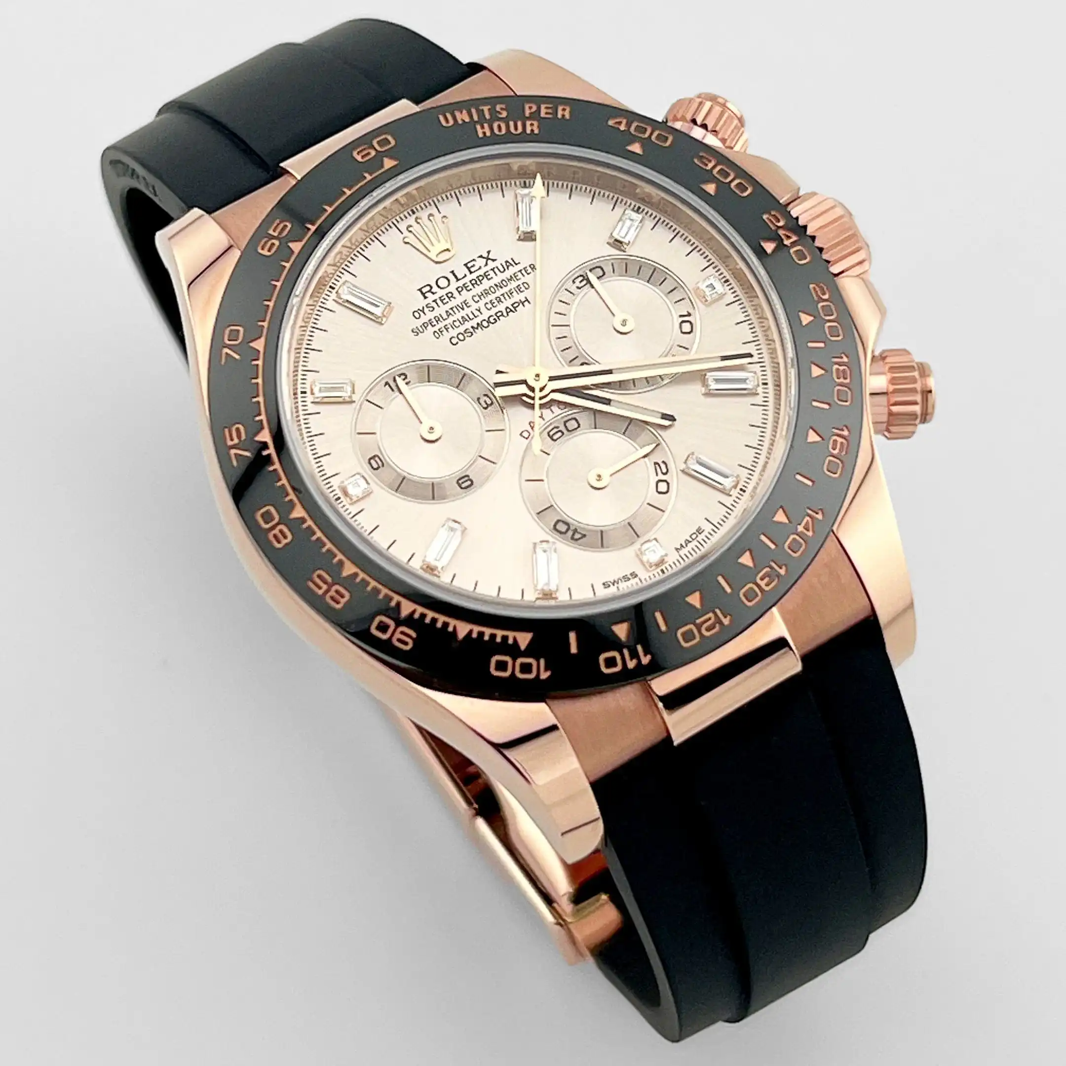 Rolex Daytona Replica 116515LN Rose Gold Baguette Diamond Sundust Dial - Image 2