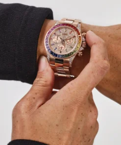 Alternative view of Rolex Daytona Replica 116595RBOW ‘Rainbow’ Rose Gold Pave Diamond Dial Sapphire Bezel