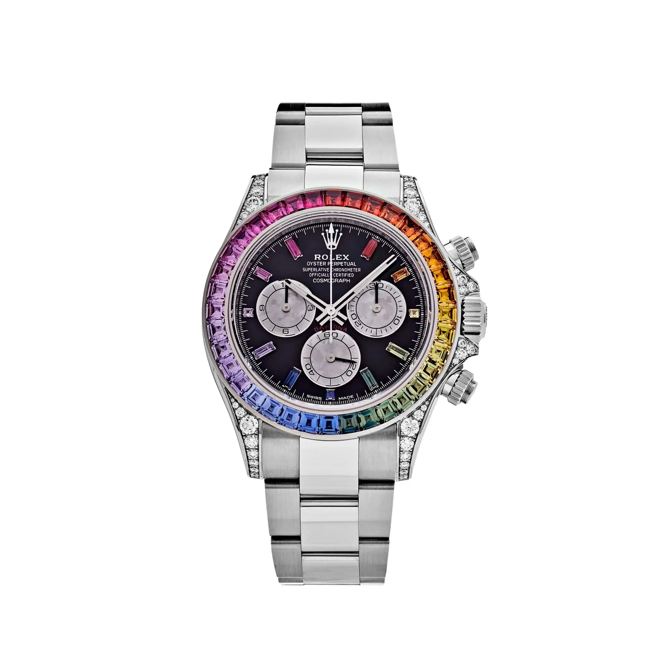 Rolex Daytona Replica 116599RBOW ‘Rainbow’ White Gold Black Dial Sapphire Bezel