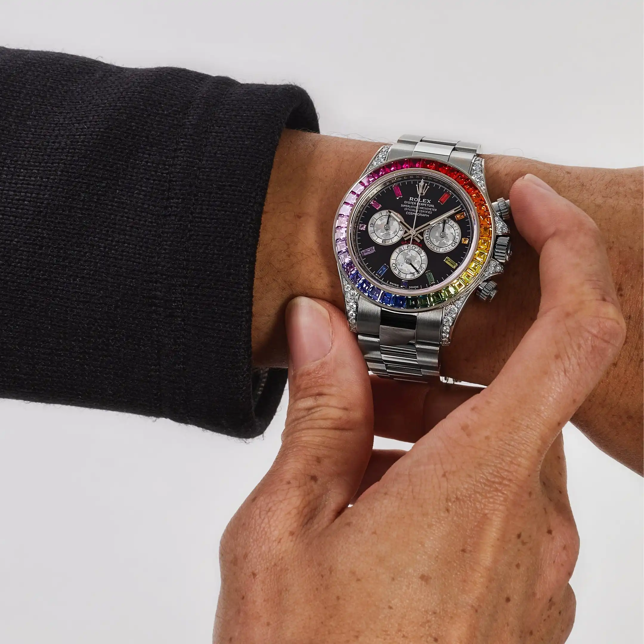 Rolex Daytona Replica 116599RBOW ‘Rainbow’ White Gold Black Dial Sapphire Bezel - Image 2