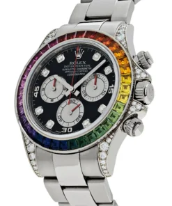 Alternative view of Rolex Daytona Replica 116599RBOW ‘Rainbow’ White Gold Black Diamond Dial Sapphire Bezel