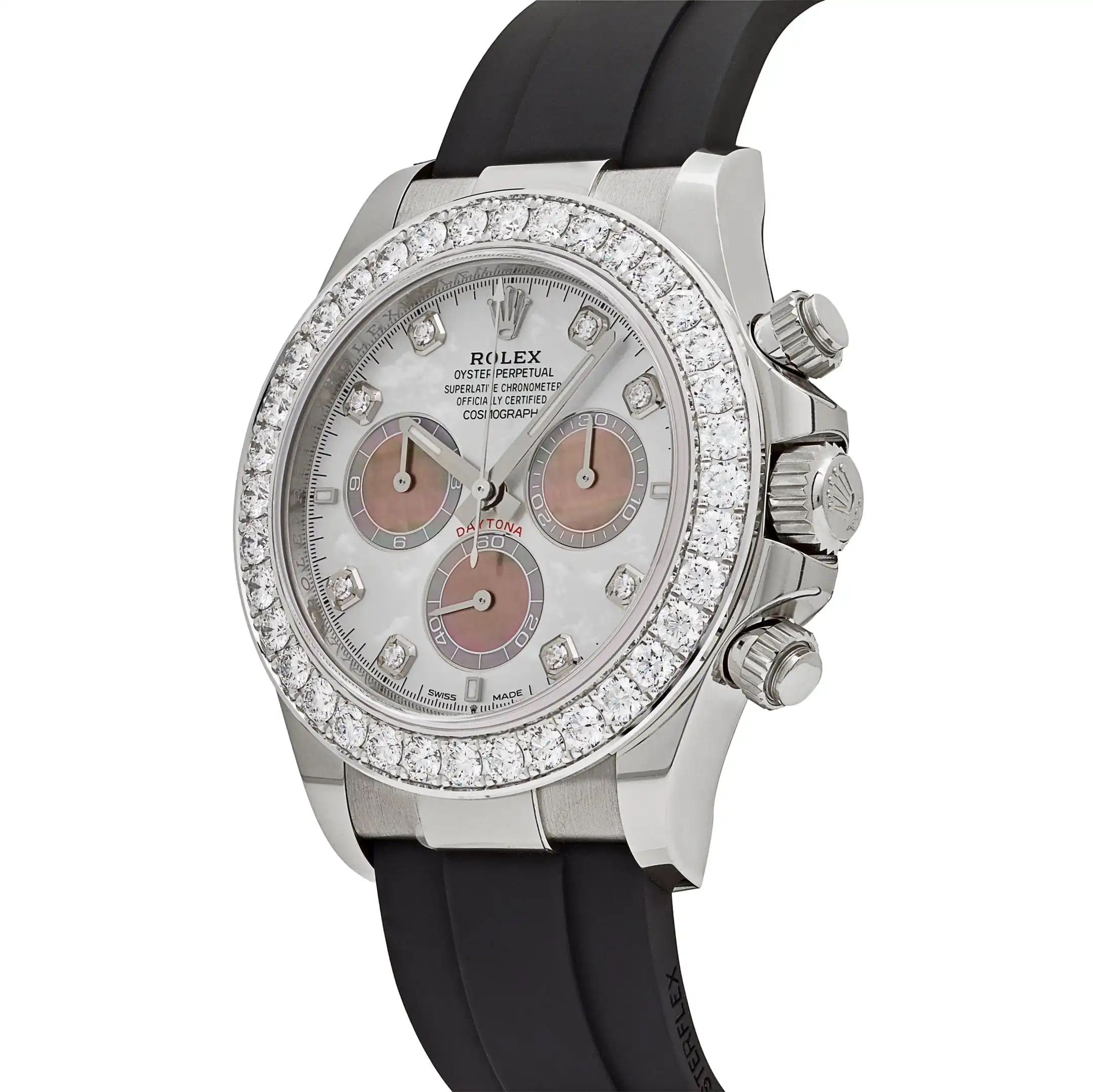 Rolex Daytona Replica 126589RBR White Gold Diamond Mother of Pearl Dial Diamond Bezel - Image 3