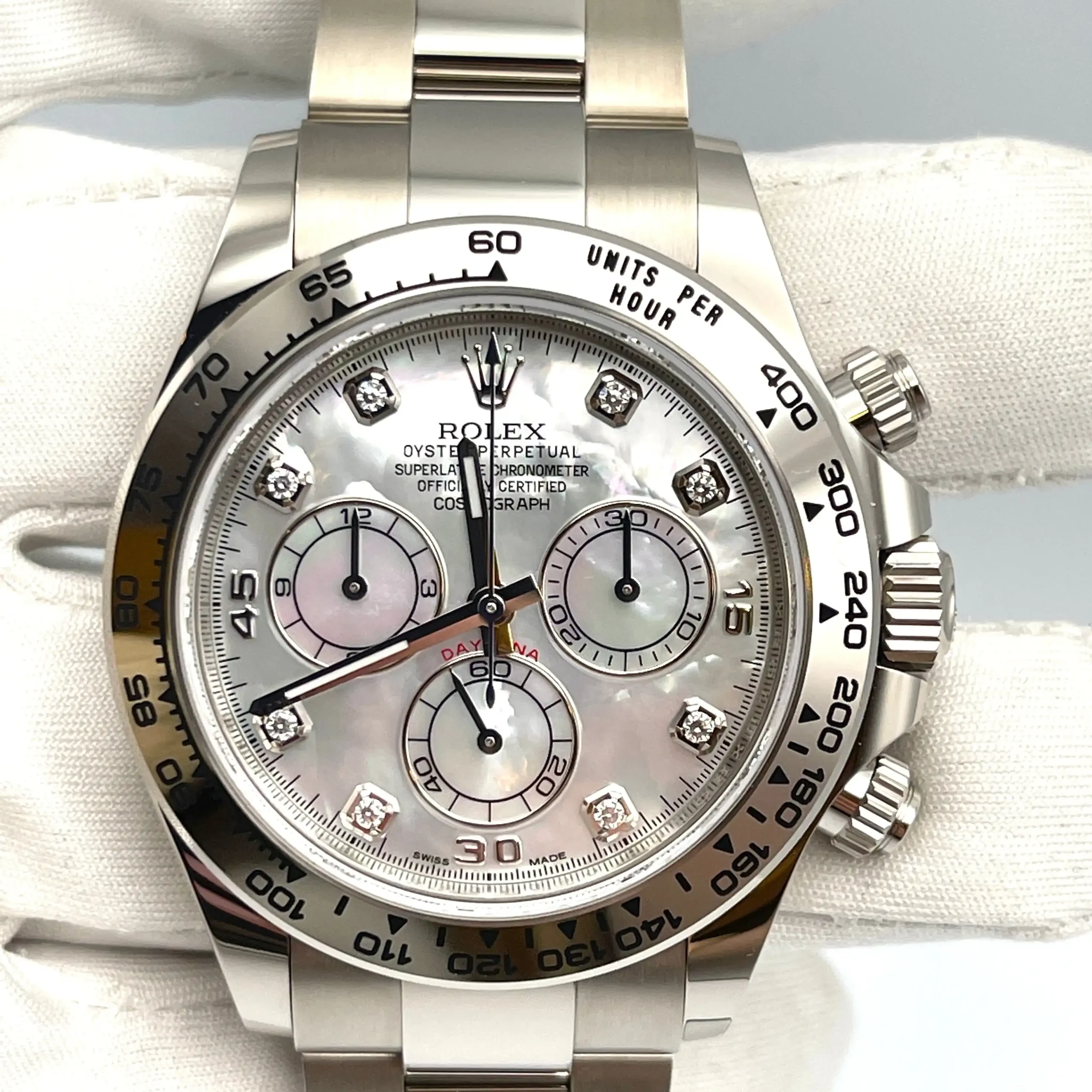 Rolex Daytona Replica 116509 White Gold Mother Of Pearl Diamond Dial - Image 4
