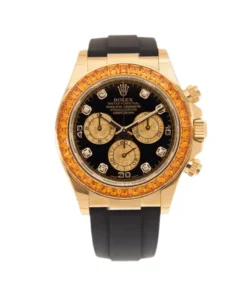 Rolex Daytona Replica 116588SACO Yellow Gold Orange Sapphire Bezel Black Diamo