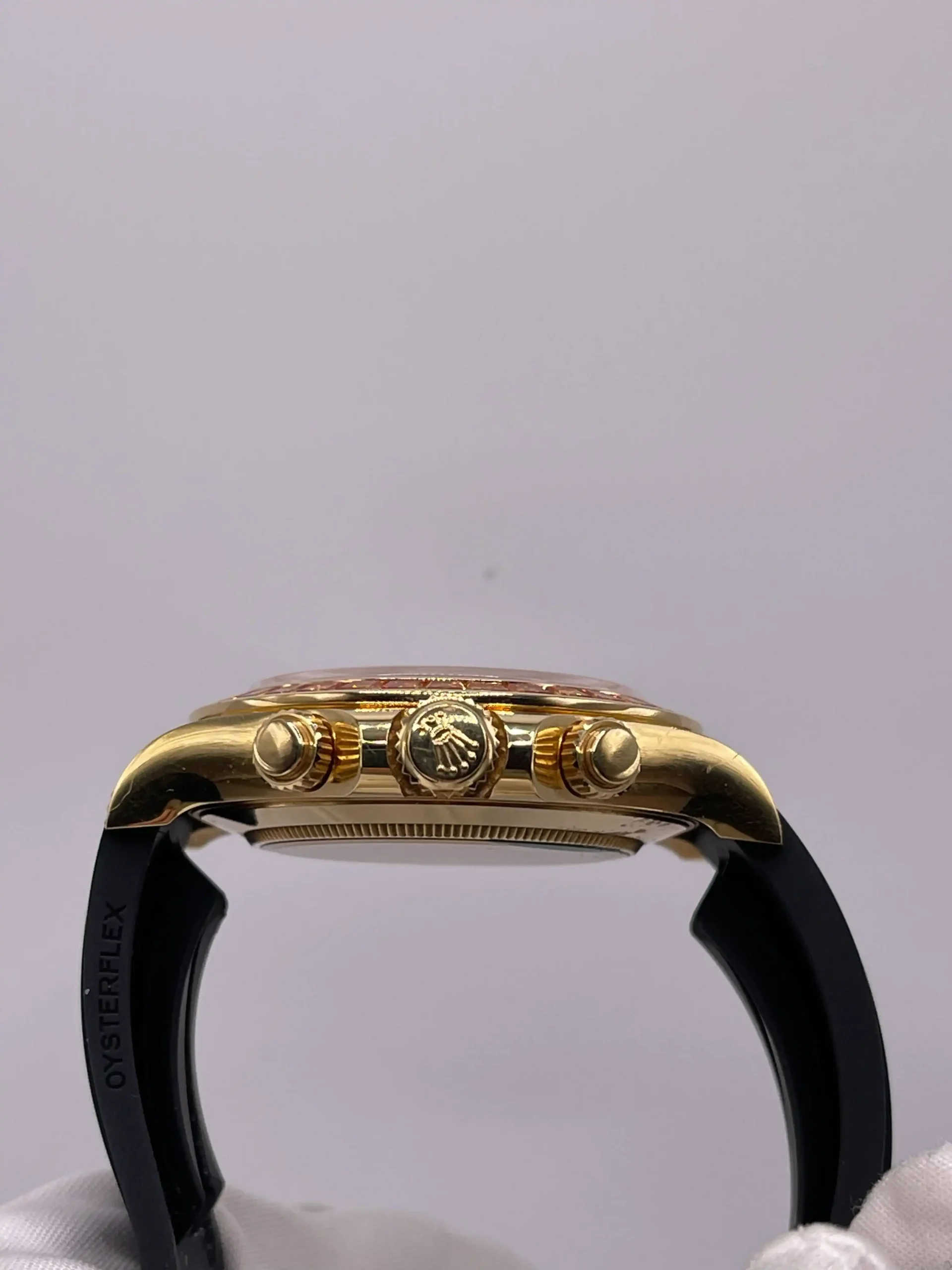 Rolex Daytona Replica 116588SACO Yellow Gold Orange Sapphire Bezel Black Diamo - Image 7