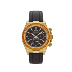 Rolex Daytona Replica 116588SACO Yellow Gold Orange Sapphire Bezel Black Diamond Dial