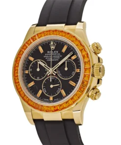 Alternative view of Rolex Daytona Replica 116588SACO Yellow Gold Orange Sapphire Bezel Black Diamond Dial