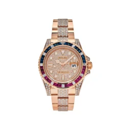 Rolex GMT-Master II Replica 126755SARU Rose Gold Sapphire and Ruby Diamond Pave