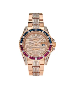 Rolex GMT-Master II Replica 126755SARU Rose Gold Sapphire and Ruby Diamond Pave