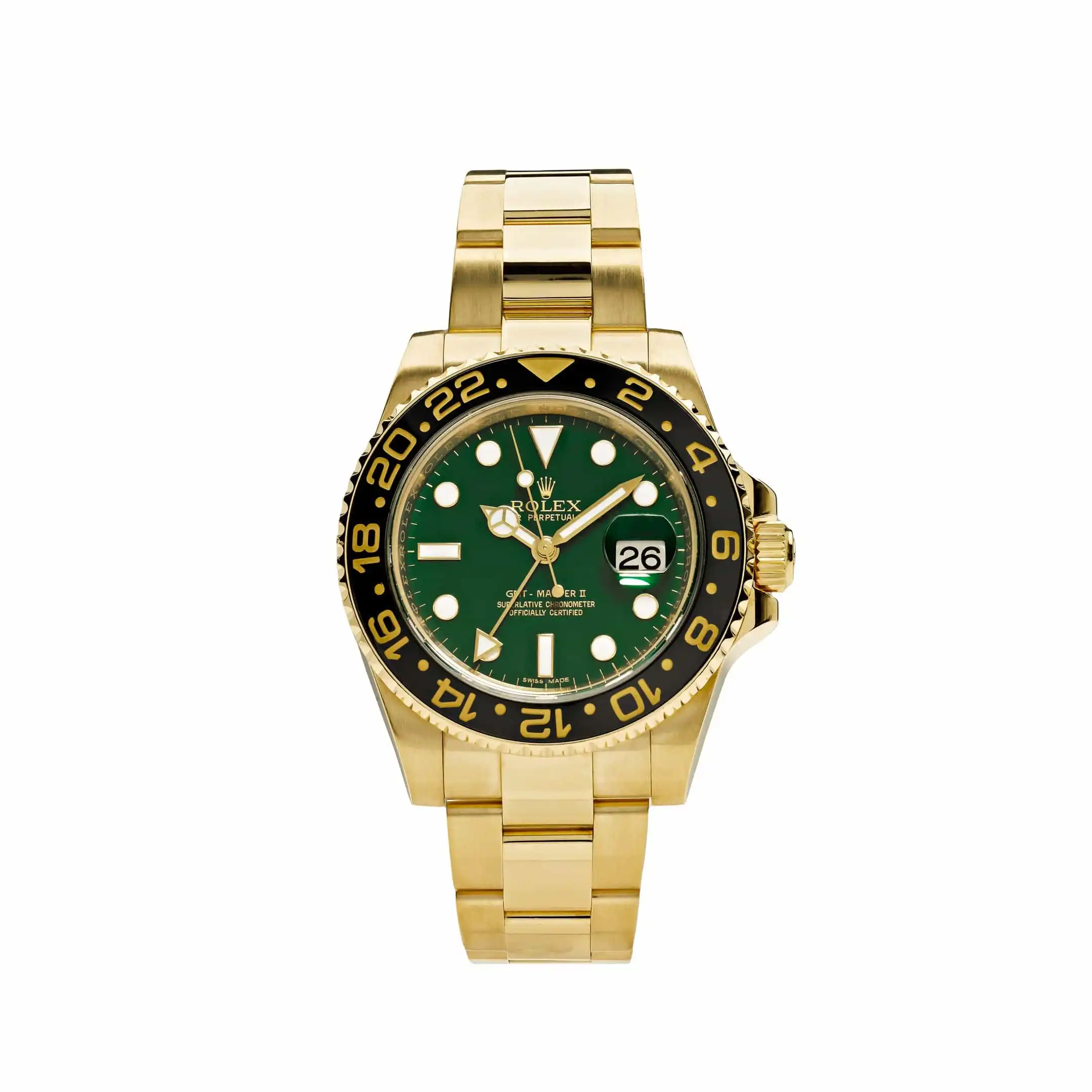 Rolex GMT-Master II Replica 116718LN Yellow Gold Green Dial Black Bezel