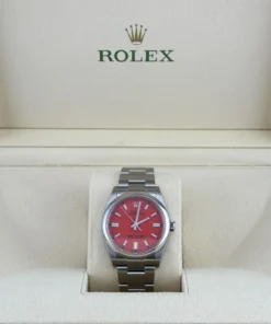 Alternative view of Rolex Oyster Perpetual Replica 126000 Stainless Steel Coral Red Dial