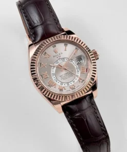 Alternative view of Replica Rolex Sky-Dweller 326135 Rose Gold Sundust Dial
