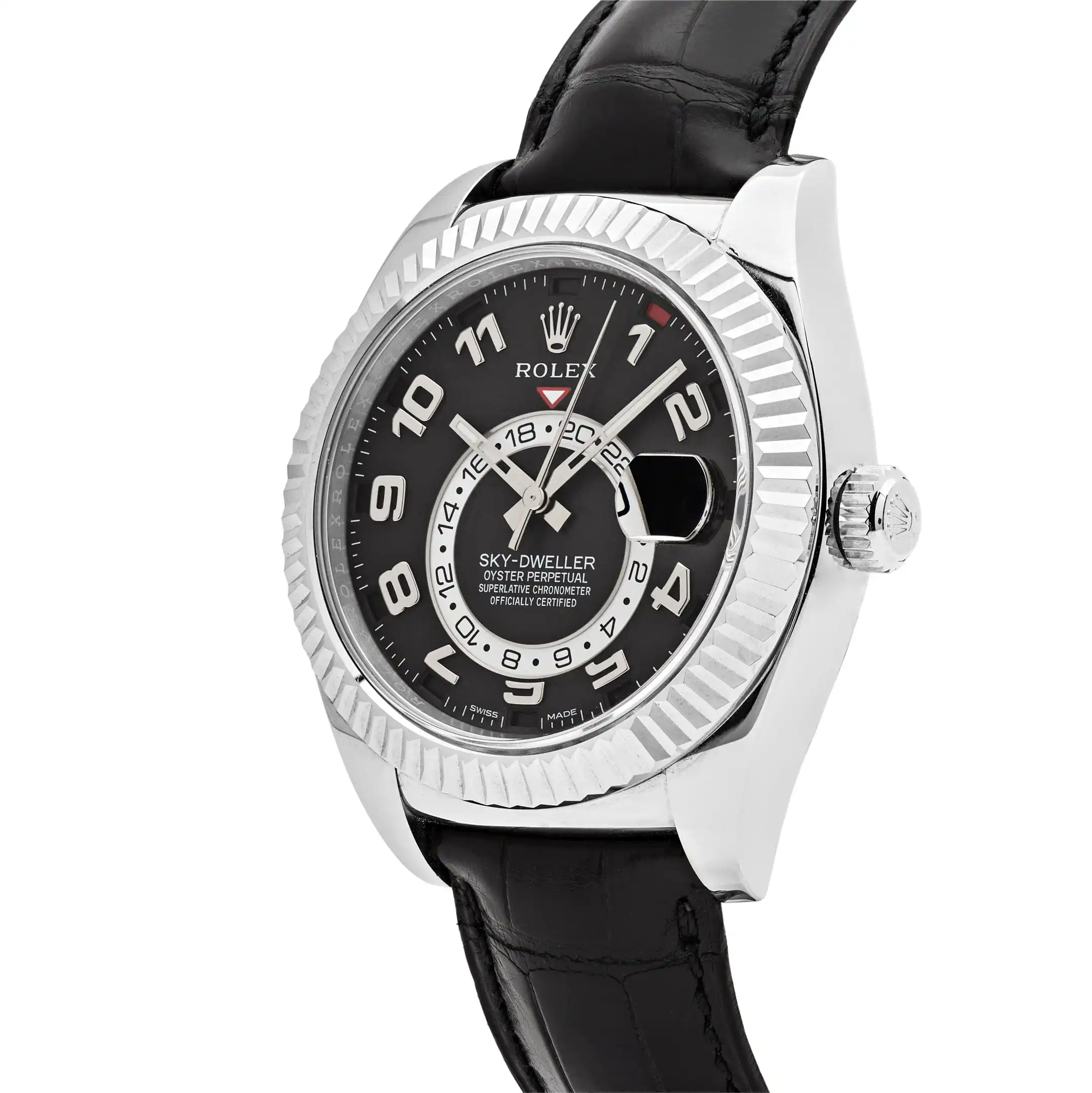 Replica Rolex Sky-Dweller 326139 White Gold Black Dial Leather Strap - Image 3
