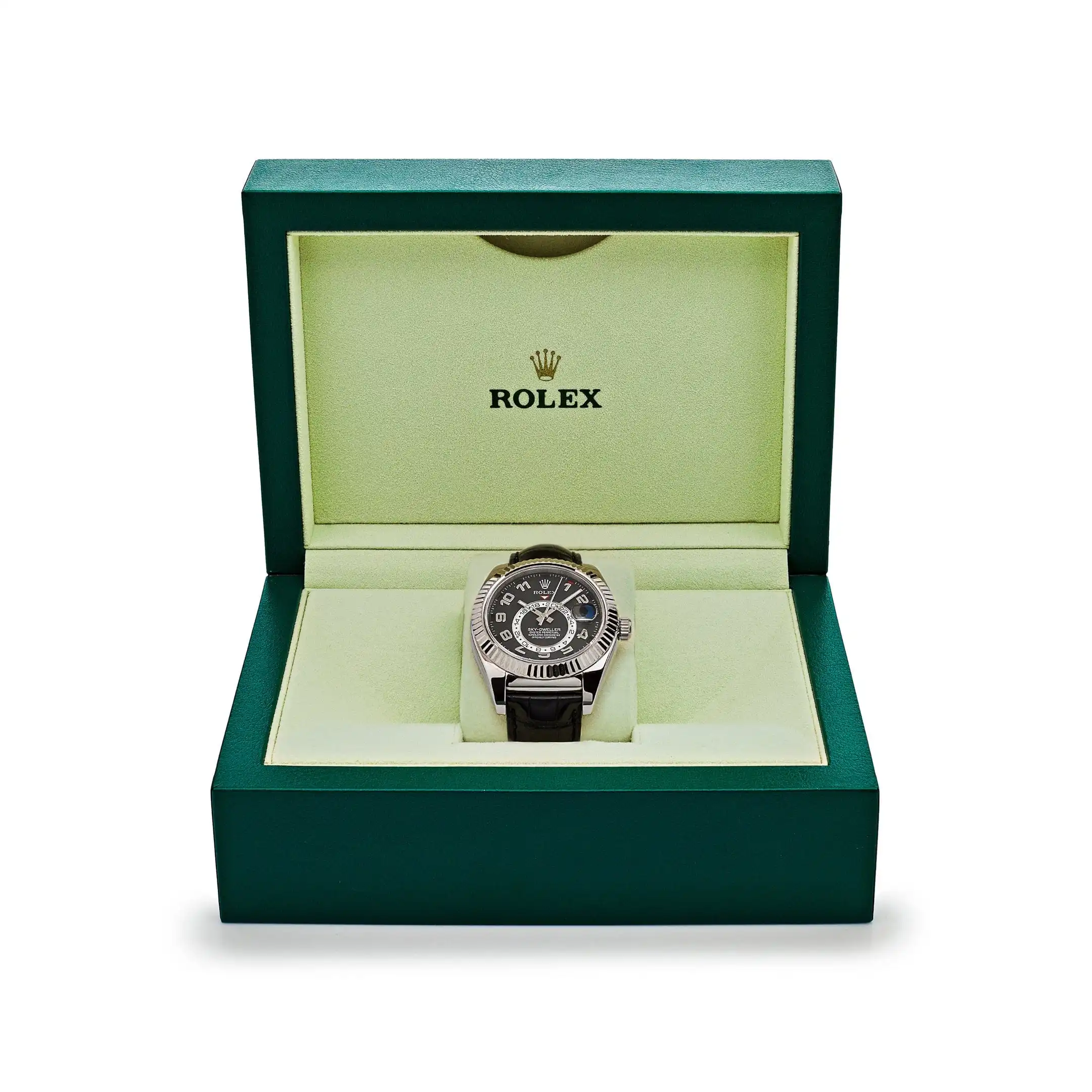 Replica Rolex Sky-Dweller 326139 White Gold Black Dial Leather Strap - Image 7