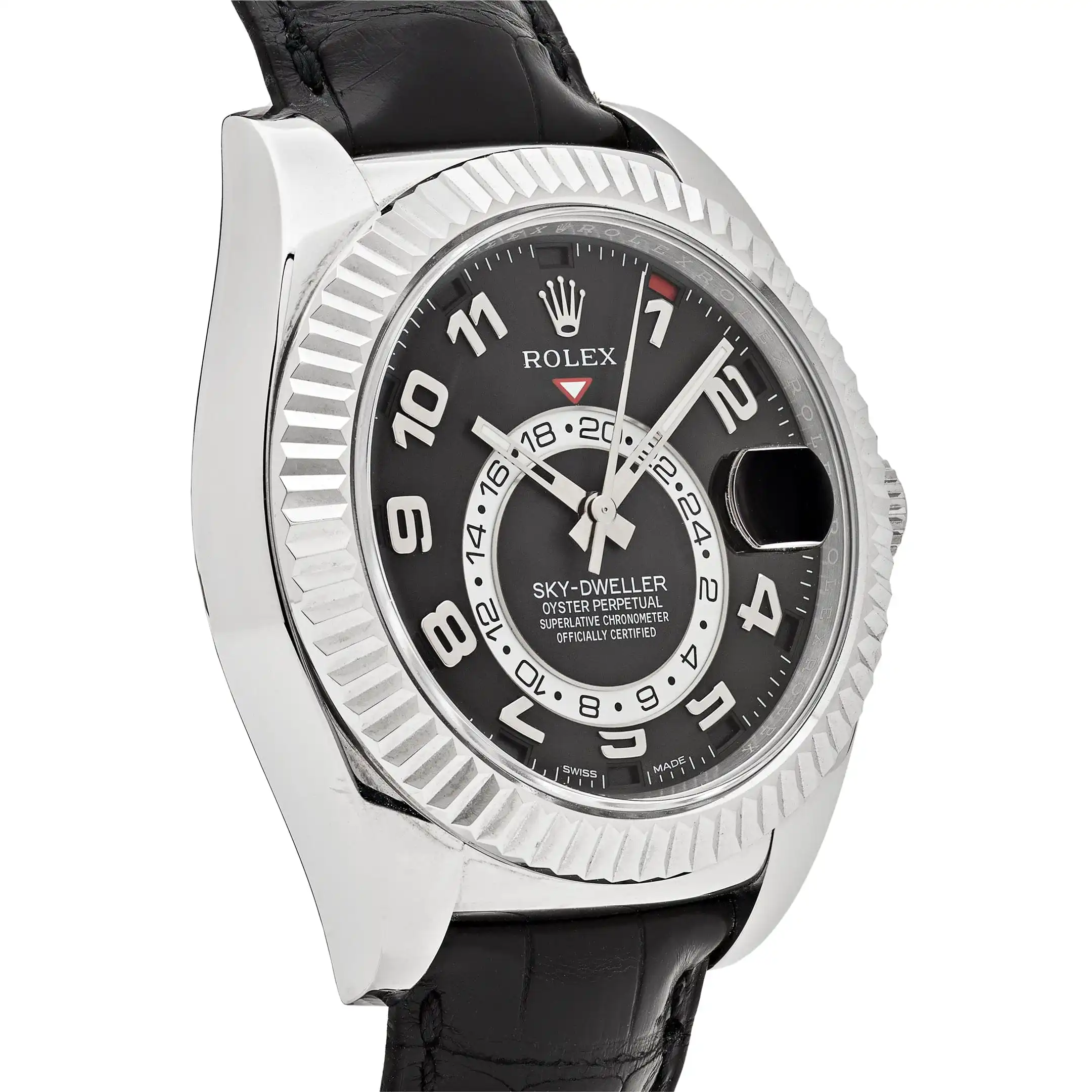 Replica Rolex Sky-Dweller 326139 White Gold Black Dial Leather Strap - Image 4