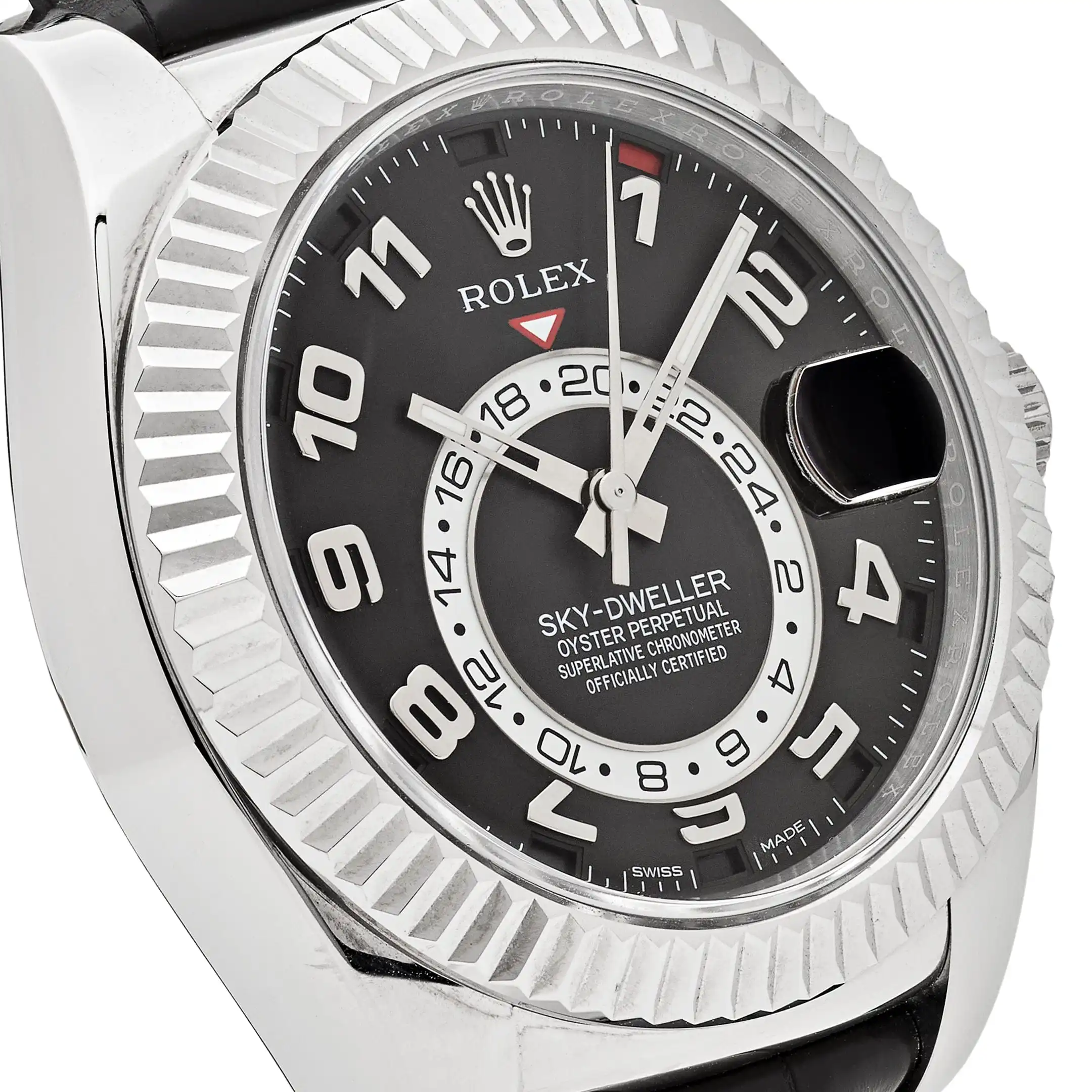 Replica Rolex Sky-Dweller 326139 White Gold Black Dial Leather Strap - Image 5