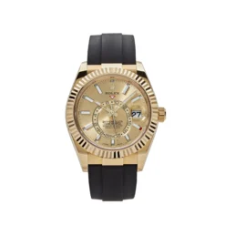 Replica Rolex Sky-Dweller 326238 Yellow Gold Champagne Dial Rubber Strap