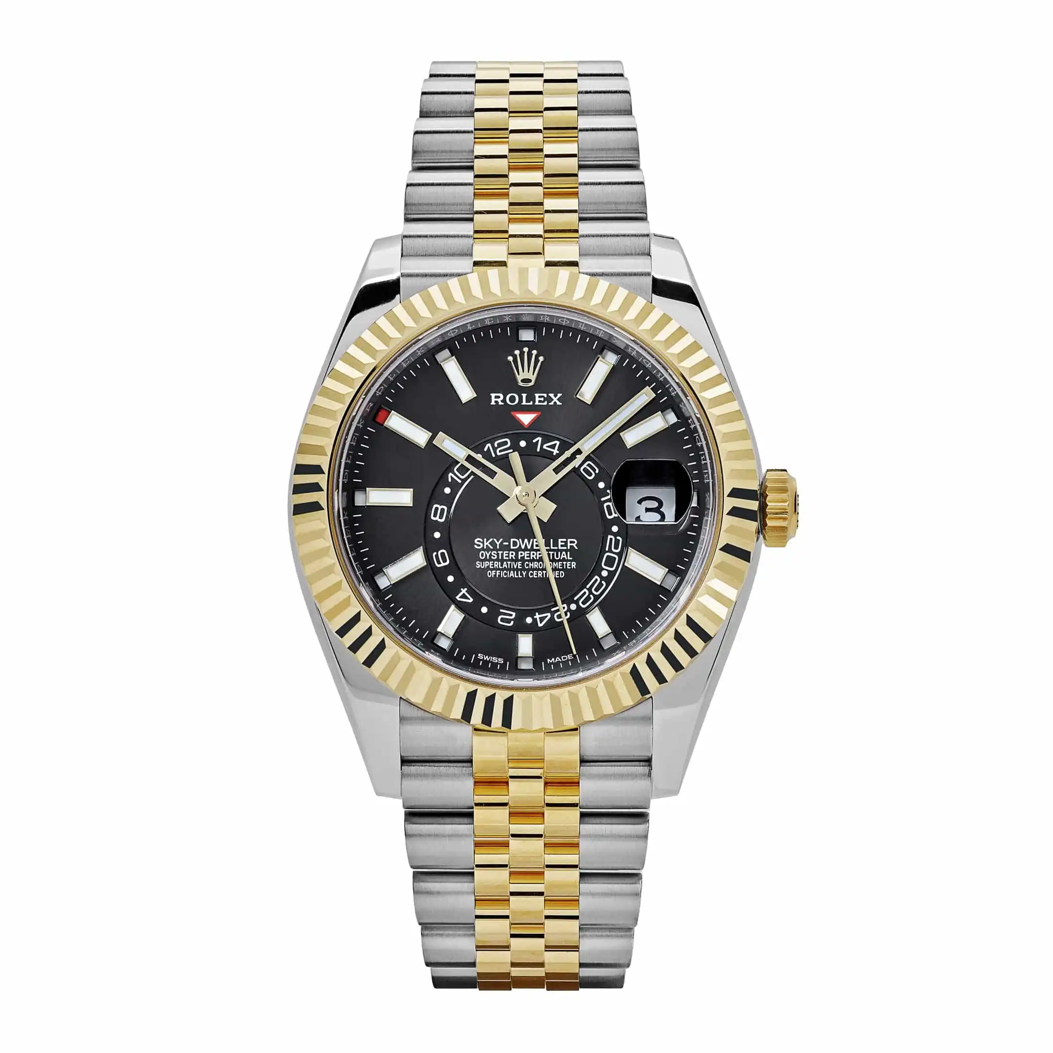 Replica Rolex Sky-Dweller 336933 Stainless Steel Yellow Gold Jubilee Black Dial
