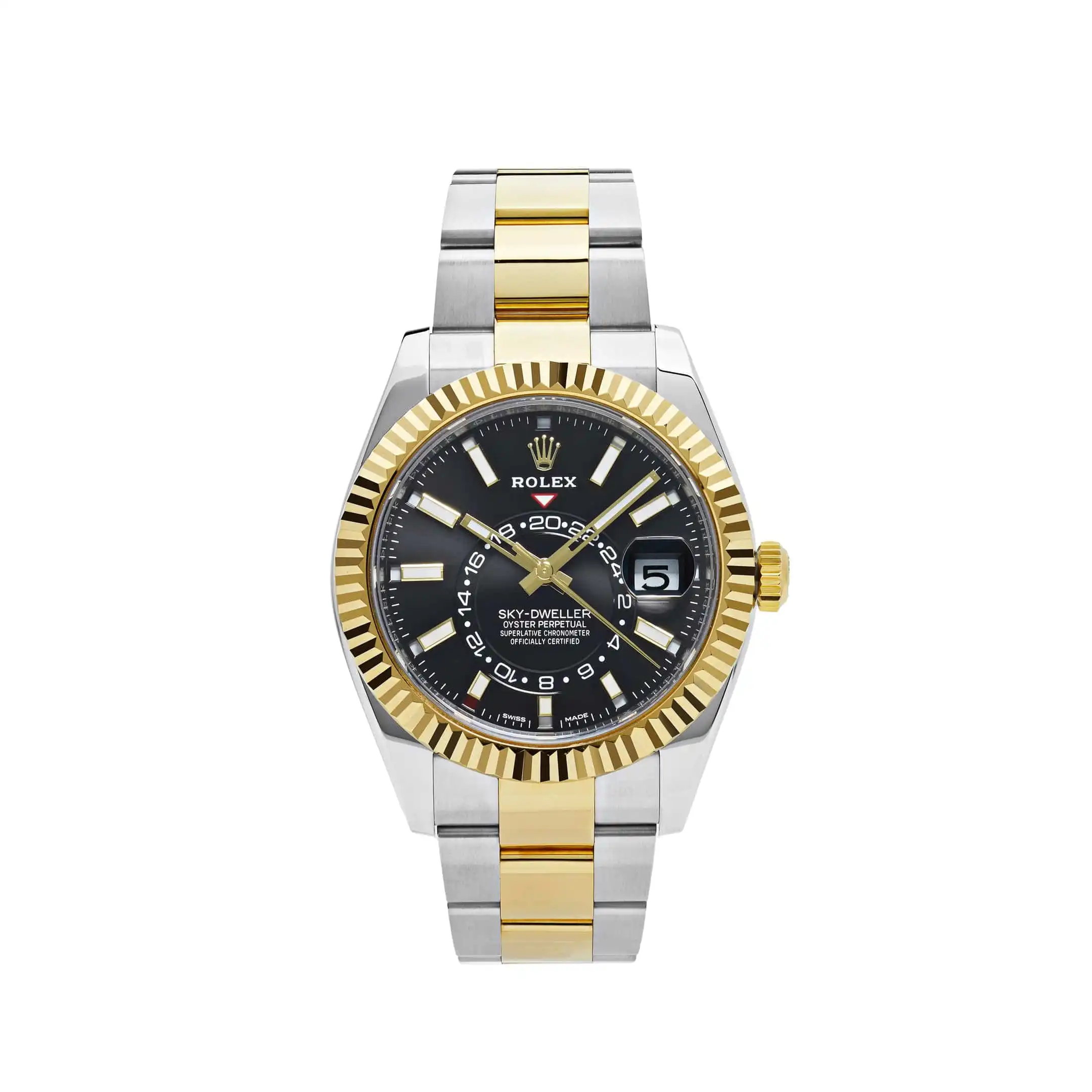 Replica Rolex Sky-Dweller 326933 Stainless Steel Yellow Gold Black Dial
