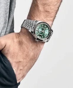 Alternative view of Replica Rolex Sky-Dweller 336934 Stainless Steel Green Dial Jubilee