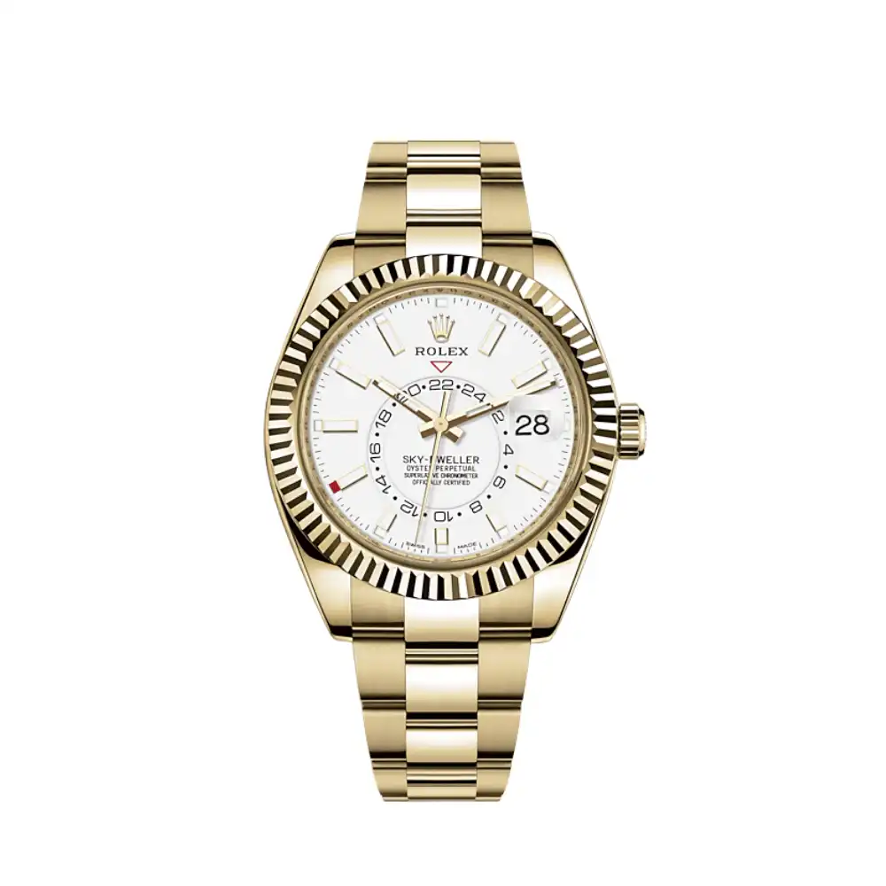 Replica Rolex Sky-Dweller 326938 Yellow Gold White Dial