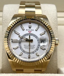 Alternative view of Replica Rolex Sky-Dweller 326938 Yellow Gold White Dial
