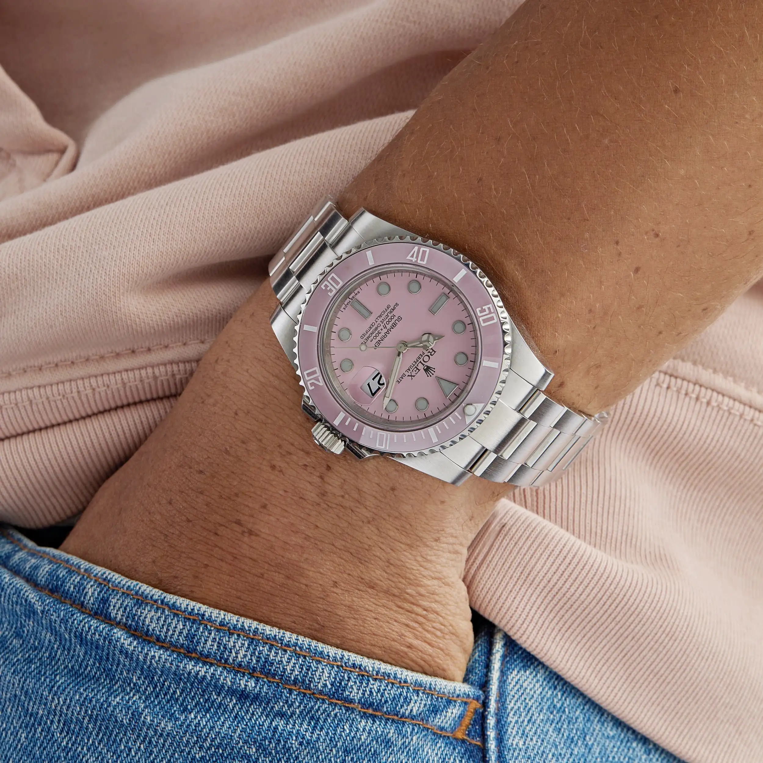 Rolex Submariner Date Replica 116610LN Stainless Steel Aftermarket Custom Made Pink Dial and Bezel - Image 2
