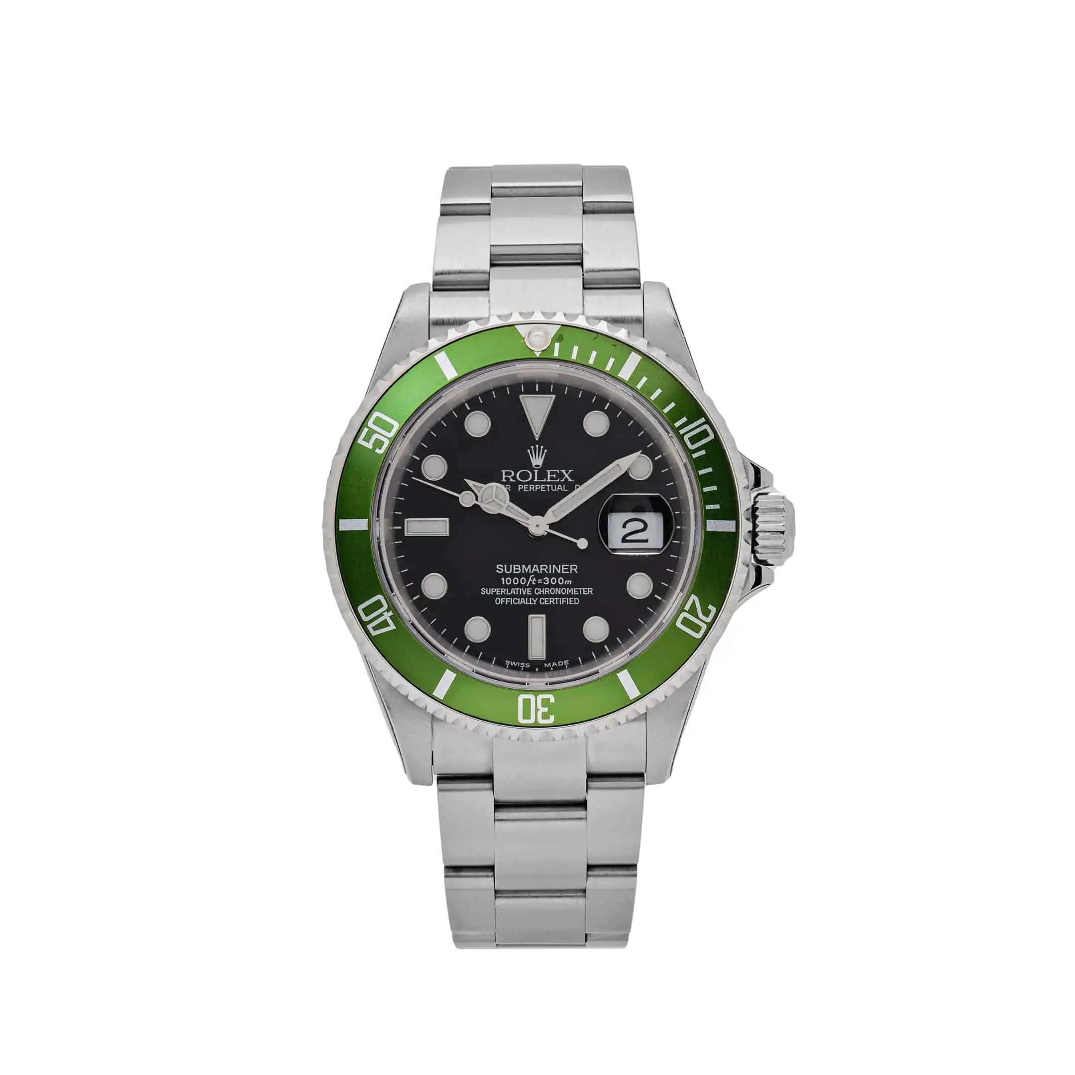 Rolex Submariner Date Replica 16610LV ‘Kermit’ Bezel Flat 4 Stainless Steel Black Dial Oyster