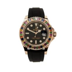 Rolex Yacht-Master Replica 116695SATS Rose Gold Black Dial Rainbow Bezel